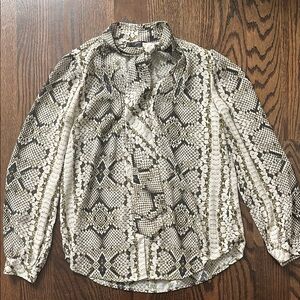 Snake Print Blouse with Tie Neck